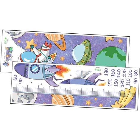 2feuilles Toise Murale Autocollante Pour Garçon Fille Motif Astronaute Décoration De Chambre Garçon Fille Sticker De Auto-adhésives (1/5)