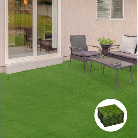 Set 10 piastrelle prato artificiale 30x30x2,5 cm verde scuro a incastro – MEUBLIV (1/5)