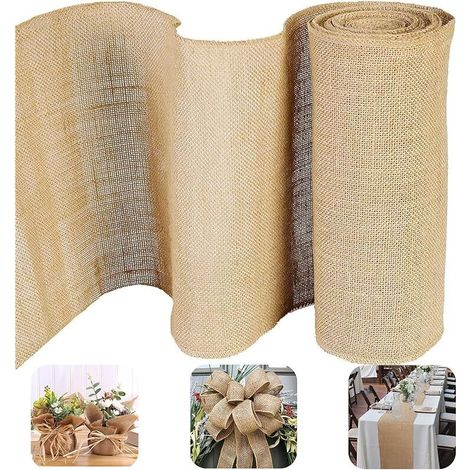 30cm x 10m Chemin Table Toile Jute Naturel, Rouleau Jute Rustique Vintage, Ruban Lin Suture Complète Bord pour Décoration, Mariage, Travaux Manuels, Baptême Fête, Anniversaire, Jardinage