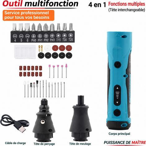 Set combiné tournevis électrique et mini meuleuse sans fil 4V 2 580 21,5 × 17 × 6 cm 705 g – Livraison gratuite