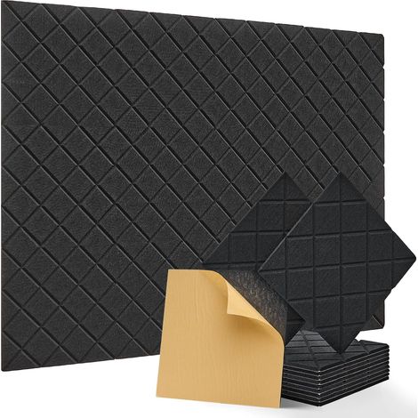 Panneaux acoustiques auto-adhésifs, paquet de 12, rembourrage insonorisant en Polyester 30 x 30 cm, panneaux muraux insonorisés haute densité, noir (1/5)
