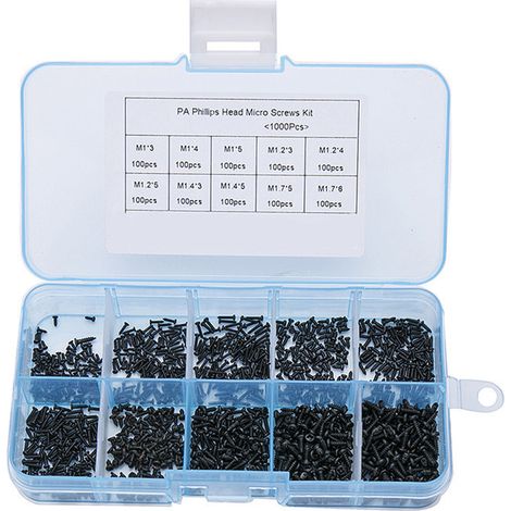 1000-teiliges Mikro-Reparaturschrauben-Set aus Kohlenstoffstahl M1, M1.2, M1.4, M1.7 selbstschneidend für Elektronik (1/5)