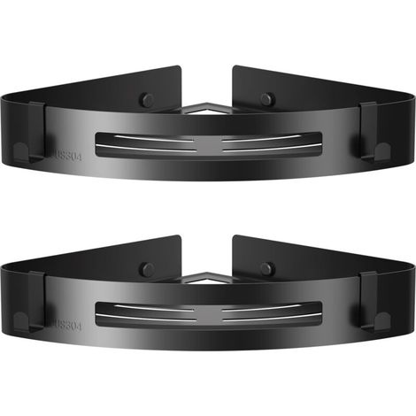 Étagères de douche en acier inoxydable, étagères de placement triangulaires, secteurs, accessoires de salle de bains, convient pour la cuisine, salle de bains, set de 2 (Noir)