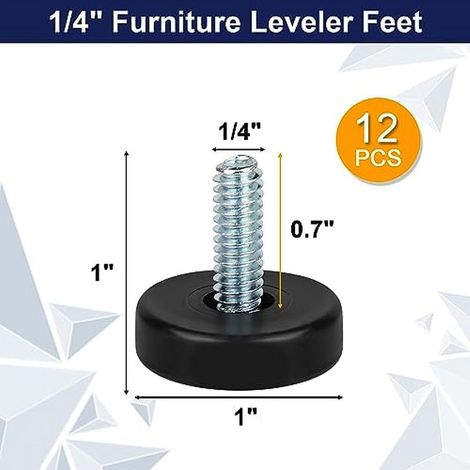 Patas roscadas de 1/4" para muebles - 12 patas ajustables para muebles - para nivelar guías de muebles para mesas, armarios, sillas y taburetes (1/4"-20) (1/4)