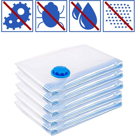 Jiubiaz karpal Vakuumbeutel 5er Set 80x100 CM, Aufbewahrungsbeutel für Kleidung & Bettwäsche, platzsparende Kleidersäcke mit Ventil, wiederverwendbar & transparent (1/5)