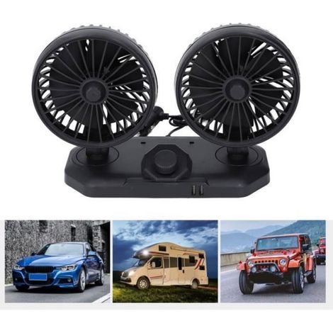 ventilateur de voiture à double tête 12 V Ventilateur de voiture à double tête USB 12V oscillant electromenager ventilateur (1/4)