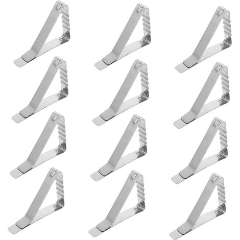 12 pinces nappe acier inox – clips résistants/dérapants – table extérieure/restaurant/mariage – sûres/faciles (1/5)