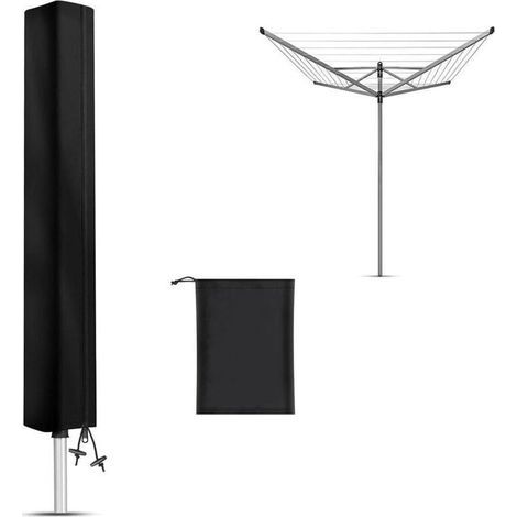 Housse de Séchoir de Linge Extérieur Rotatif Imperméable, Housse de Protection pour Séchoir Rotatif Cordes à Linge avec Fermeture éclair, Tissu Oxford 120D, Noir(160 x 15 x 15 cm) (1/4)