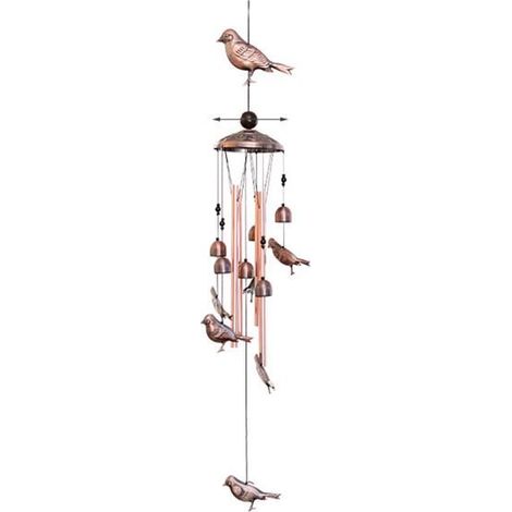 Windspiel aus Schmiedeeisen, Vogelform, gealterte Kupferoptik, Dekoration für Garten oder Haus.