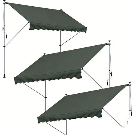 3er-Set standmarkise freistehend, 300 x 150cm, Markise mit Handkurbel, freistehende Markise windfest, Alu, Grau