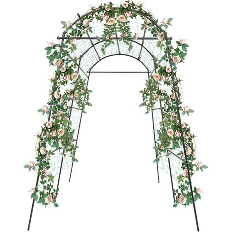 Support pour plantes grimpantes,rosier et clématite, Arche de jardin métallique avec filet, pour extérieur, terrasse et cour (1.83 x 1.15 x 2.3 M, noir) (1/5)
