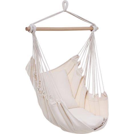 Fauteuil suspendu extérieur - Outsunny - 2 coussins - intérieur et extérieur - en tissu coton mélangé - crème