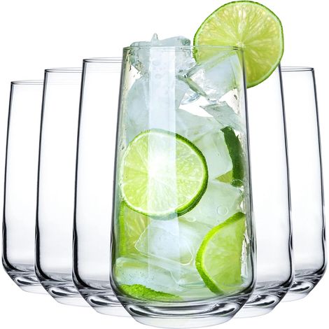Bicchieri grandi da long drink da 480 ml, set da 6, senza piombo, per succhi, bibite, cocktail, acqua, aperitivi, HiBall, Matcha - Bicchieri highball (1/5)