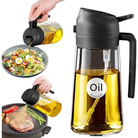 Spray Huile Cuisine, 470 ml 2 en 1 Vaporisateur Huile d’Olive Avec Buse de Qualité Alimentaire, Flacon Distributeur d'Huile d'Olive pour Cuisine(Noir) (1/4)