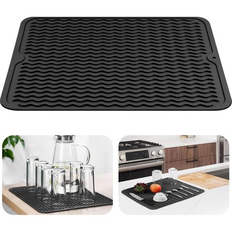 Abtropfmatte für Geschirr, 30 x 40 cm, für Küchenabtropfgestelle, schnelltrocknend, hitzebeständig, rutschfest, Silikon-Abtropfmatte, schwarz (1/5)