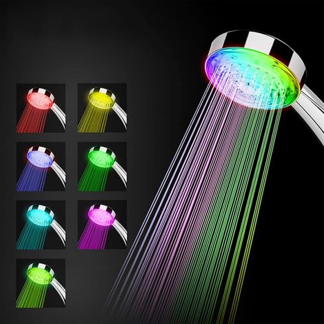 Pommeau de douche LED en ABS, économie d'eau de 40 %, 7 couleurs, changement de couleur automatique, haute pression, protection contre les ions négatifs, trois niveaux d'intensité.