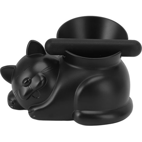 Boîte à marc de café avec barre amovible, en forme de chat mignon, pour recycler le marc de café à la maison ou au café (chat noir). (1/5)