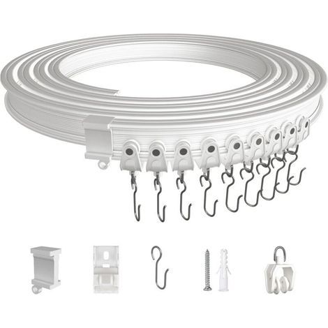 5 Mètres Rail de Rideau Plafond, Kit de Rail Rideau Flexible Pliable en ABS avec Poulies Silencieuses pour Separation de Piece, Rideaux, chambre, Balcon, Bureau, Hôtel, Blanc (1/5)