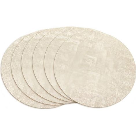 Juego de 6 manteles individuales redondos reversibles de piel sintética resistente al calor, impermeables, oleófugos y lavables, para uso interior y exterior (beige)