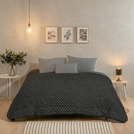 Couette Chaude Imprimée 1 Personne, Polyester, Gris, 140 x 200 cm (1/3)