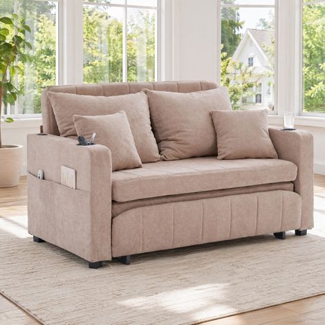 Sofa mit Schlaffunktion und Armlehnentaschen Chenille OKMYHOME (1/5)