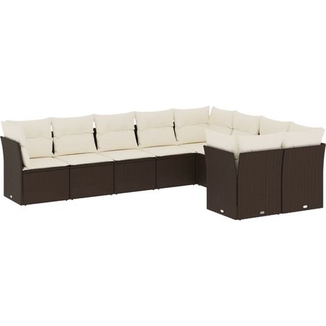 Maison Exclusive - Salon de jardin avec coussins 9 pcs marron résine tressée (1/3)