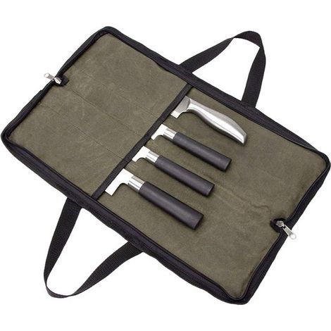 Set di utensili – Borsa portacoltelli da chef – Organizzatore – Custodia arrotolabile con 4 scomparti – Portacoltelli – Semplicità – Portaoggetti portatile – Ideale per utensili da cucina, campeggio e (1/5)