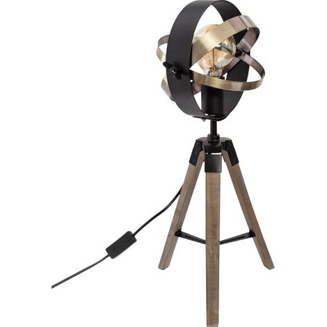 Lampe trépied en bois et métal - L.25 x l.21 x H.54 cm -PEGANE- (1/4)