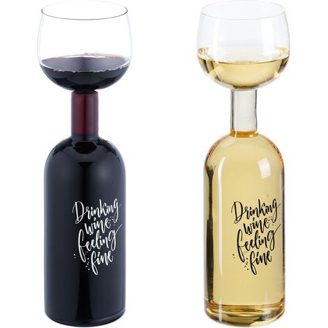 Bouteille avec verre intégré, 750 ml, superbe idée cadeau original pour les amateurs de vin, transparent (1/5)