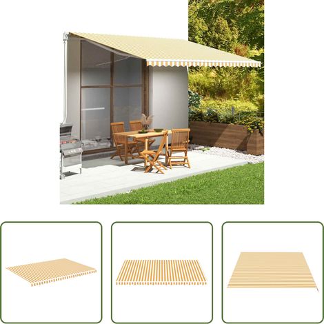 Parasol de jardin - Tissu de remplacement pour auvent Jaune et blanc 5x3,5 m (1/5)
