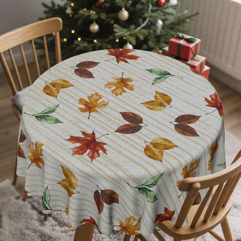 Nappe de table de Noël ronde 152 cm, résistante aux intempéries, motif feuilles d'érable