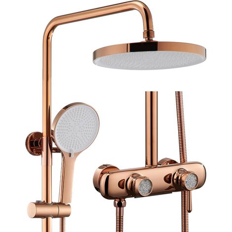 Colonne de Douche avec Mitigeur, Cascade 3 Fonctionnel Colonne Douche Or Rose Ensemble de Douche Fixation Murale Mitigeur Douche avec Douchette, Ensemble de Douche Mural (1/5)