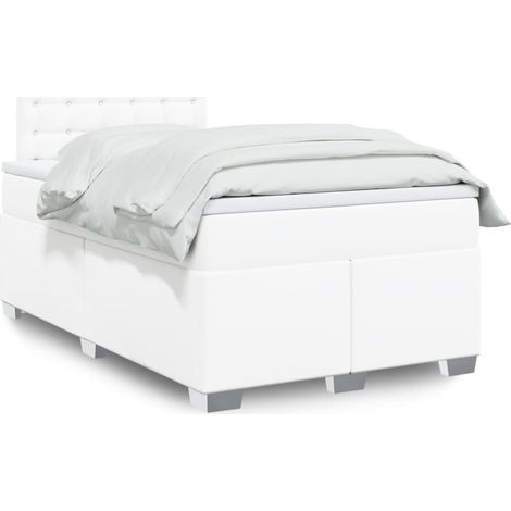 Boxspringbett mit Matratze Weiß 120x200 cm Kunstleder