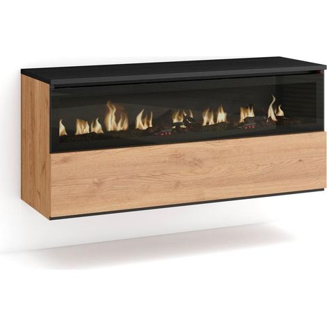 Skraut Home – Cheminée électrique LED suspendue – Effet flamme 3D – Dimensions 102x45x35cm – Puissance 34W – Couleur chêne et noir