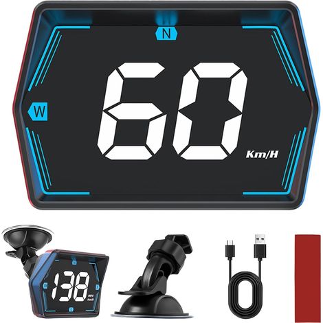 Universeller digitaler Auto-Tachometer mit HUD-Anzeige (km/h/mph), Head-Up-Display mit GPS und Dual-Beidou-Chip, Geschwindigkeitswarnung, Kompass und USB-Plug-and-Play-Funktion (1/5)