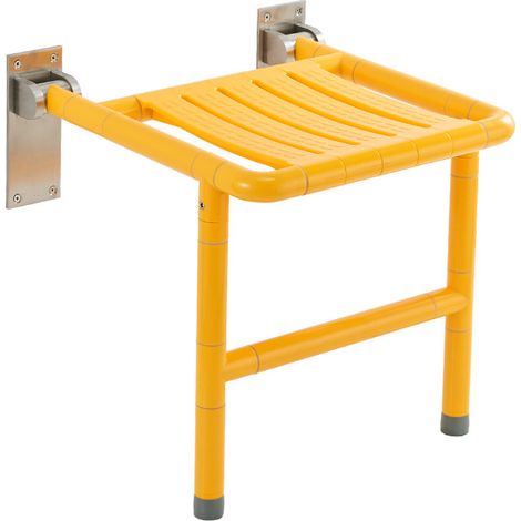 Tabouret de douche mural pliable avec pieds antidérapants, à visser, pour personnes âgées et handicapées Jaune
