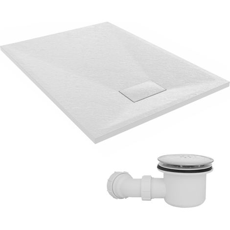NRG 1100 x 800mm SMC White Rectangle Slate Effect Bathroom Shower Tray & Fluidmaster Fast Flow Waste Trap (1/5)