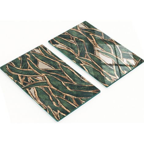 Juego de 2 pizarras de vidrio templado color verde oro hierba 2x30x52 cm