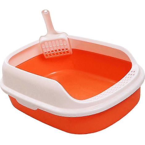 Offener Karton mit Katzenklo-Behälter, Bettpfanne mit Kätzchen, gelb-Orange (1/5)