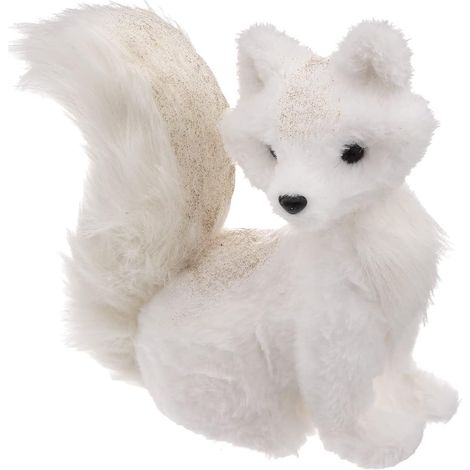 Renard blanc scintillant de 26 cm en polystyrène avec paillettes - Éclairage féerique et décoration de Noël
