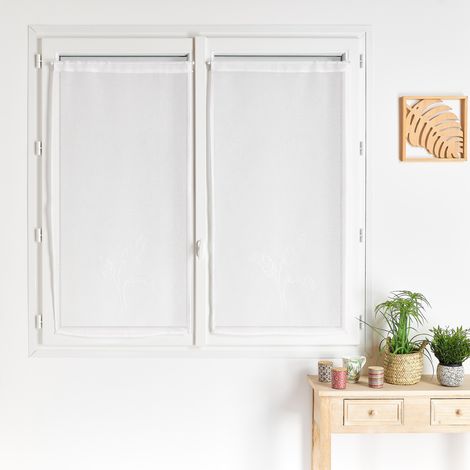 Paire voilages motif feuilles bananes Blanc 60x120 cm (1/2)