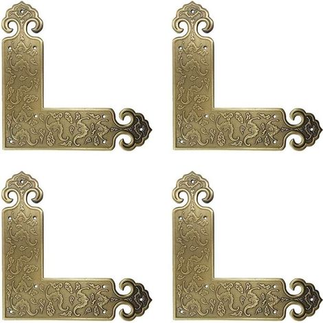 Lot de 4 protections d'angle décoratives en laiton vieilli pour meubles de tables et chaises (1/4)