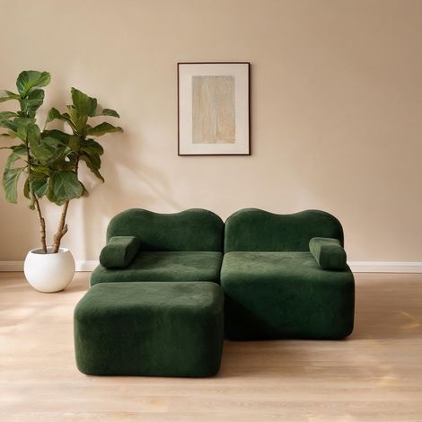 Canapé modulable en velours vert avec pouf sans assemblage requis (1/5)