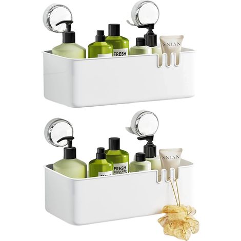 Étagère de douche à ventouses, étagère amovible, étagère de rangement murale en plastique blanc (1/5)