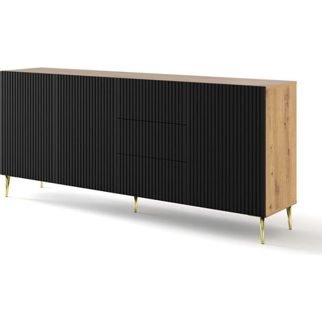 MOBILE RAVENNA B MOBILE IN MDF RIVESTITO IN LEGNO 3D3S 200 GAMBE IN ROVERE ARTIGIANALE NERO OPACO ORO