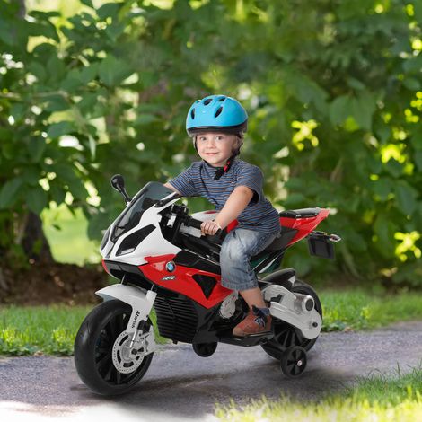 Moto Elettrica per Bambini 3-8 Anni con Licenza BMW, Velocità 2.5-5Km/h, Motocicletta Elettrica con Batteria 12V, Rotelle e Luci, 110x47x69 cm, Nero e Rosso (1/5)