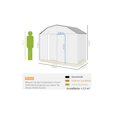 Abri de jardin en acier 2,7m², remise de jardin protection UV, armoire de jardin 2 portes coulissantes, étagère, fondation, gris foncé, 238x132x198,5cm (1/5)