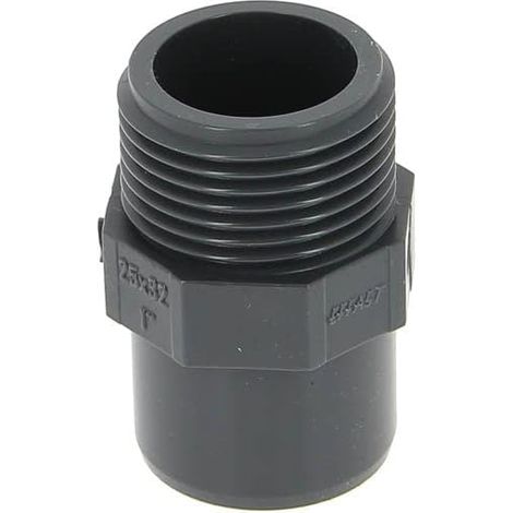1 Raccord PVC pression, droit mâle 1 pouce, diamètre 32 mm, finition noire, pour tuyauterie
