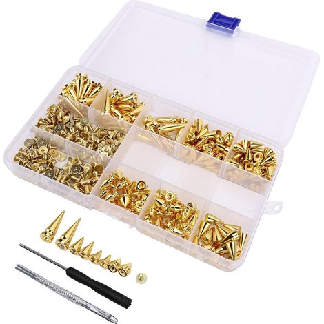 Metal Nail Set, 180 Pieces, 4 Sizes of Punk Conical and Pyramid Nails (1/5)