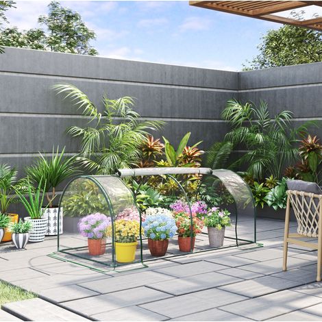 Invernadero de jardín 200x100x80 cm de plástico y acero verde con puerta para semilleros – MEUBLIV (1/5)